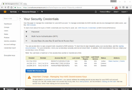 Übersicht über die AWS Security Credentials.